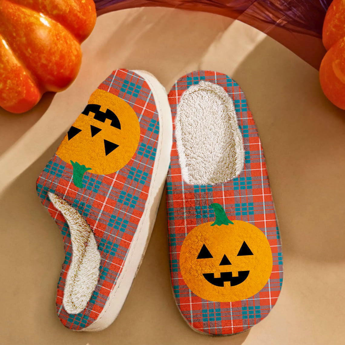 Clan Hamilton Ancient Tartan Halloween Pumpkin Slippers, Fluffy Spooky Slippers EZ78 Hamilton Ancient Tartan Tartan Halloween   