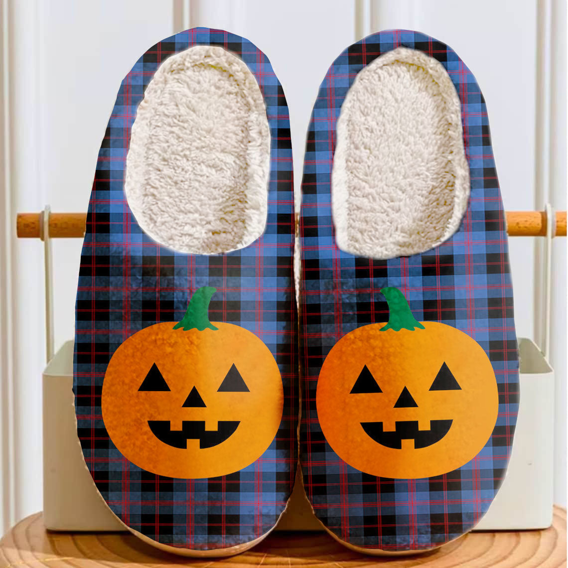 Clan Maule Tartan Halloween Pumpkin Slippers, Fluffy Spooky Slippers OK48 Maule Tartan Tartan Halloween   