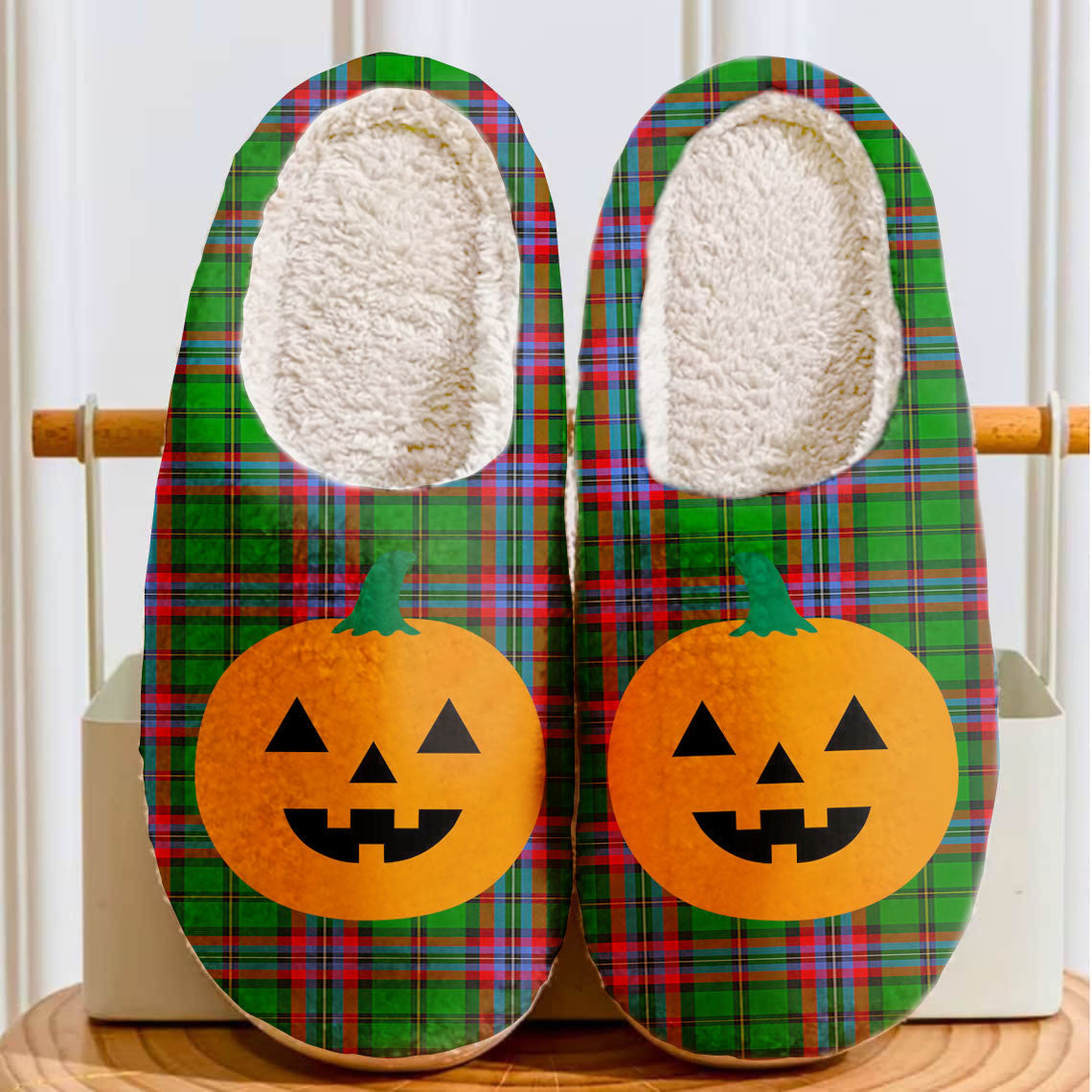 Clan McGeachie Tartan Halloween Pumpkin Slippers, Fluffy Spooky Slippers VH77 McGeachie Tartan Tartan Halloween   