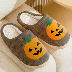 Clan Kennedy Weathered Tartan Halloween Pumpkin Slippers, Fluffy Spooky Slippers IM69 Kennedy Weathered Tartan Tartan Halloween   