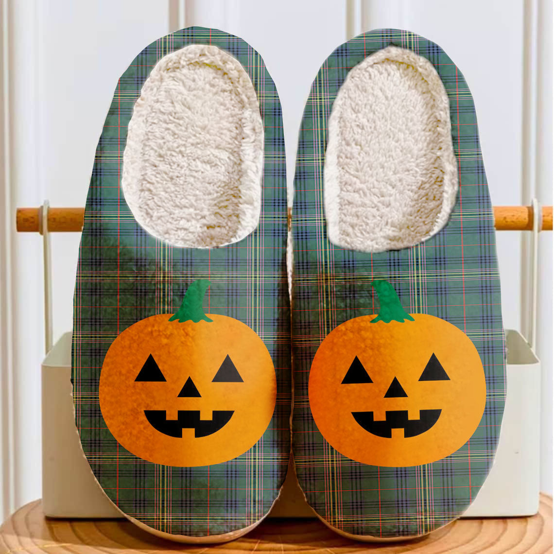 Clan Kennedy Modern Tartan Halloween Pumpkin Slippers, Fluffy Spooky Slippers EL93 Kennedy Modern Tartan Tartan Halloween   