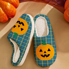 Clan Lamont Ancient Tartan Halloween Pumpkin Slippers, Fluffy Spooky Slippers BZ49 Lamont Ancient Tartan Tartan Halloween   