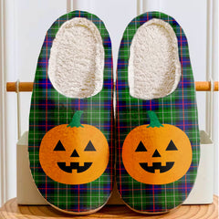 Clan Leslie Hunting Tartan Halloween Pumpkin Slippers, Fluffy Spooky Slippers EW75 Leslie Hunting Tartan Tartan Halloween   