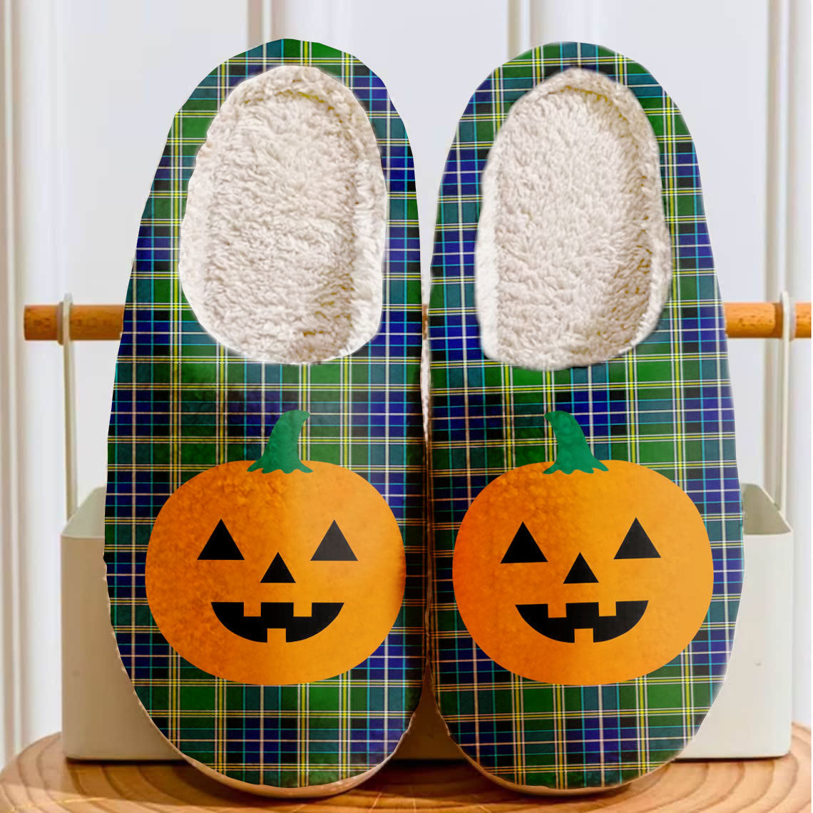 Clan MacKellar Tartan Halloween Pumpkin Slippers, Fluffy Spooky Slippers FS76 MacKellar Tartan Tartan Halloween   