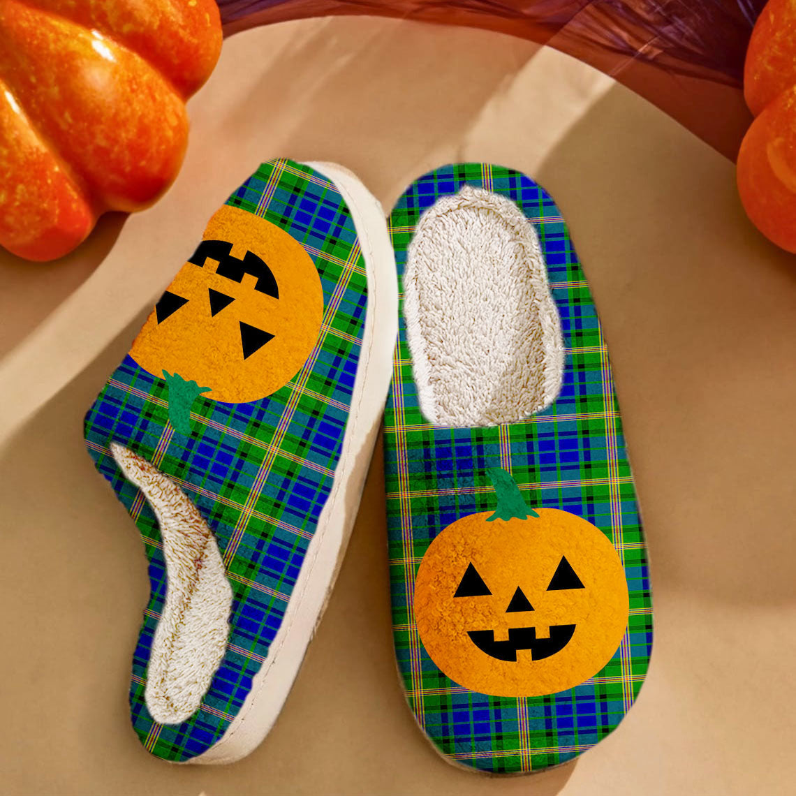 Clan Maitland Tartan Halloween Pumpkin Slippers, Fluffy Spooky Slippers RJ83 Maitland Tartan Tartan Halloween   