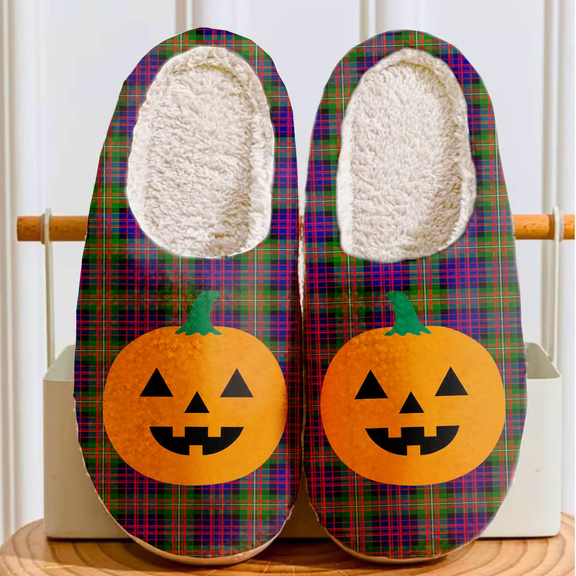 Clan MacDonnell of Glengarry Modern Tartan Halloween Pumpkin Slippers, Fluffy Spooky Slippers VY53 MacDonnell of Glengarry Modern Tartan Tartan Halloween   