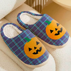 Clan Kirkcaldy Tartan Halloween Pumpkin Slippers, Fluffy Spooky Slippers BF12 Kirkcaldy Tartan Tartan Halloween   