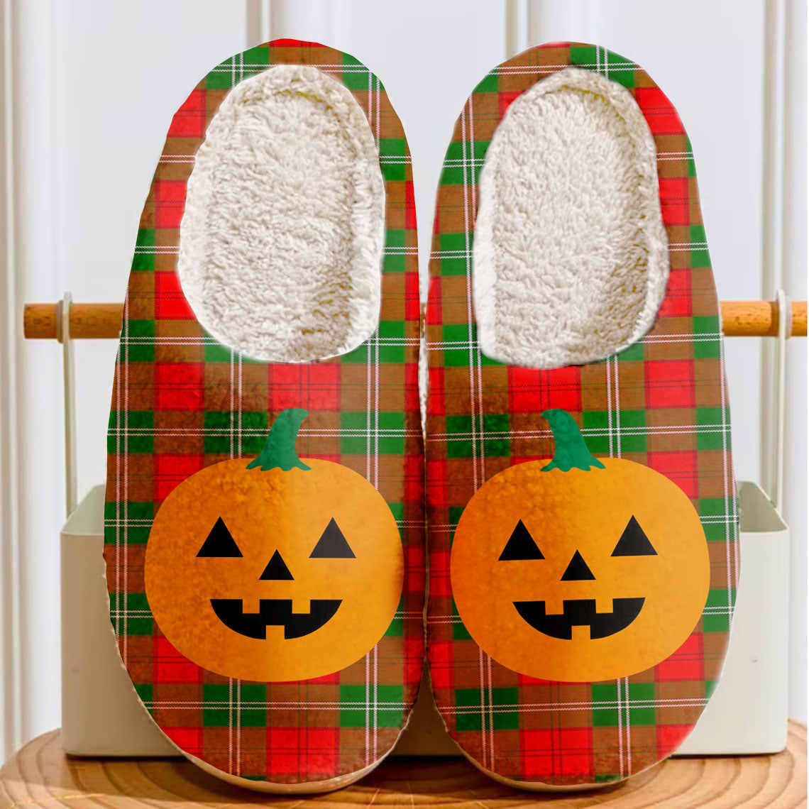 Clan Lennox Modern Tartan Halloween Pumpkin Slippers, Fluffy Spooky Slippers DQ77 Lennox Modern Tartan Tartan Halloween   