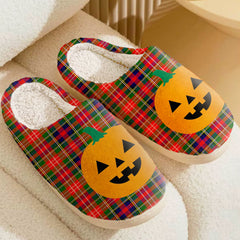 Clan Christie Tartan Halloween Pumpkin Slippers, Fluffy Spooky Slippers ZH80 Christie Tartan Tartan Halloween   