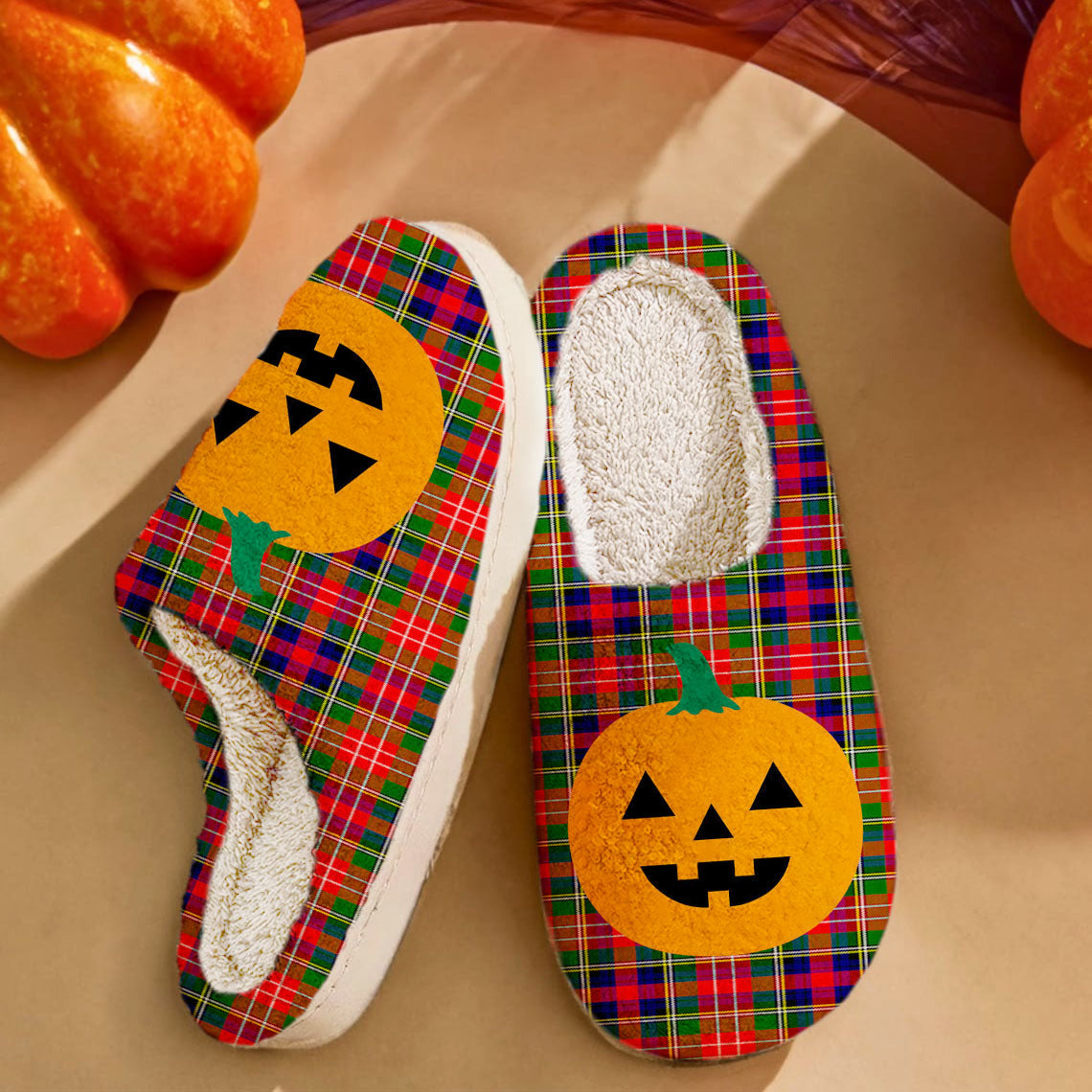 Clan Christie Tartan Halloween Pumpkin Slippers, Fluffy Spooky Slippers ZH80 Christie Tartan Tartan Halloween   