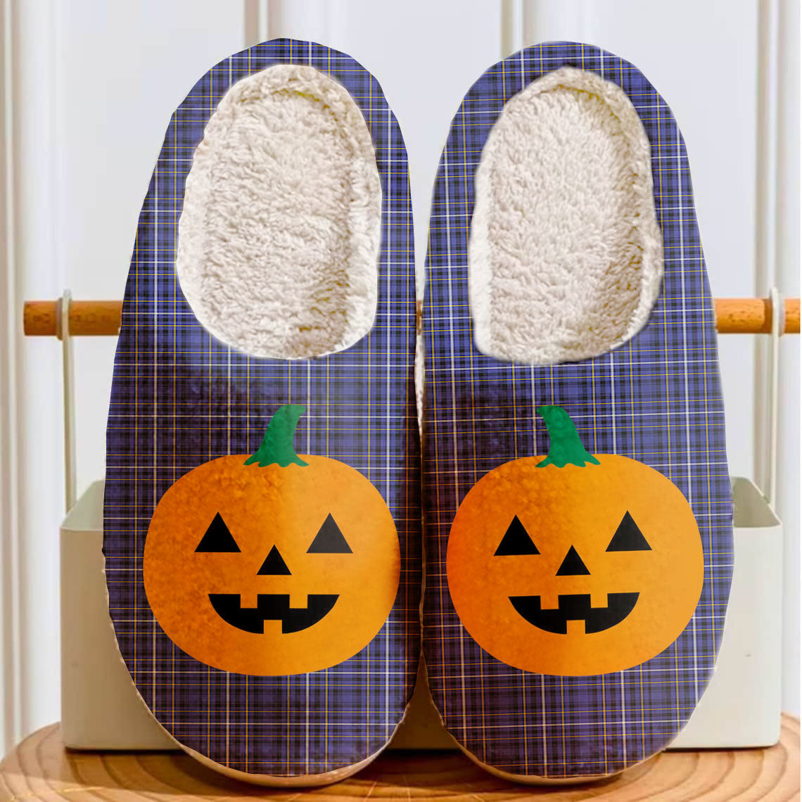 Clan Fleming Tartan Halloween Pumpkin Slippers, Fluffy Spooky Slippers VZ27 Fleming Tartan Tartan Halloween   