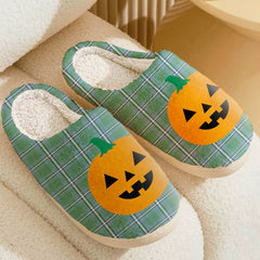 Clan Irvine Tartan Halloween Pumpkin Slippers, Fluffy Spooky Slippers VO20 Irvine Tartan Tartan Halloween   