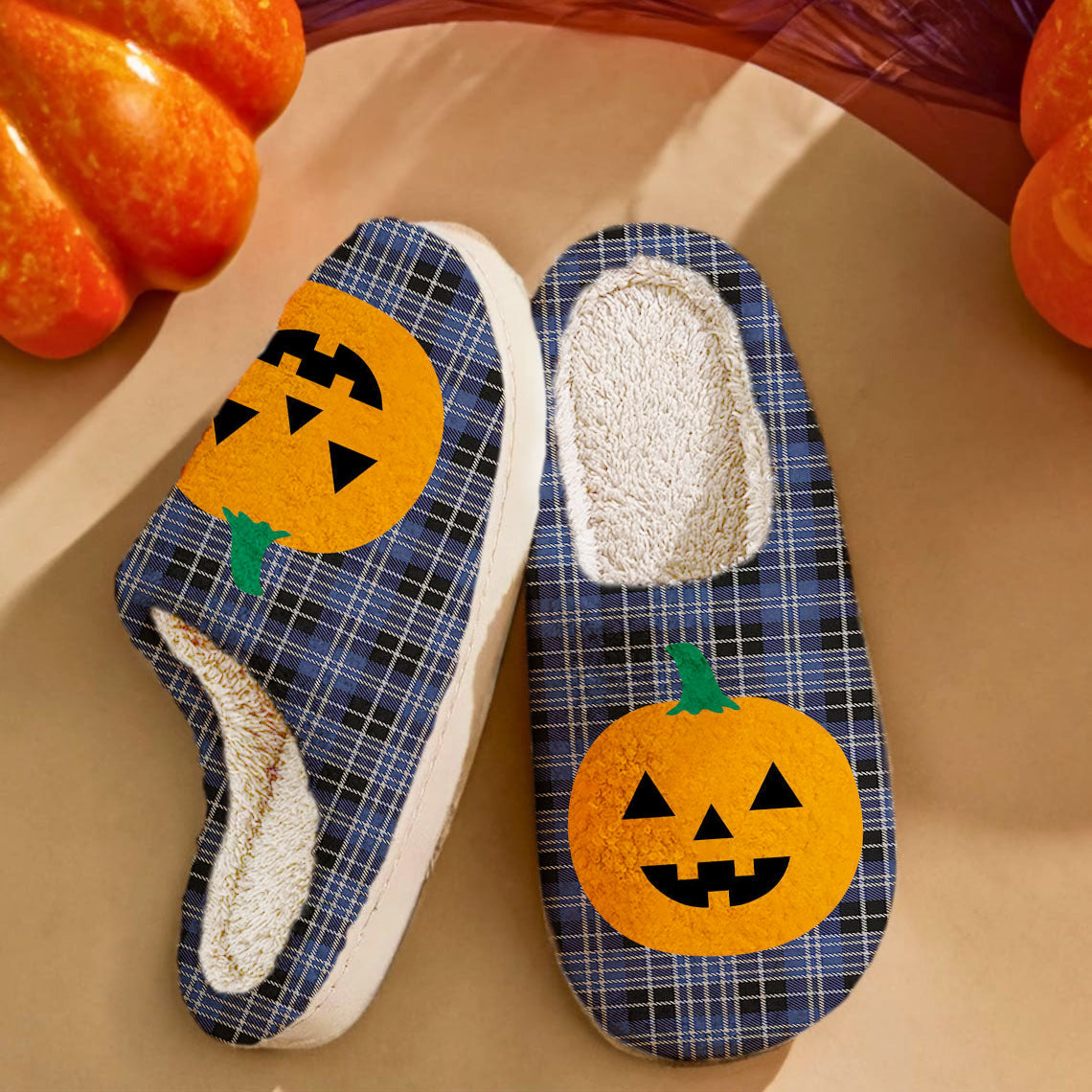 Clan Clark 1 Tartan Halloween Pumpkin Slippers, Fluffy Spooky Slippers BZ80 Clark 1 Tartan Tartan Halloween   