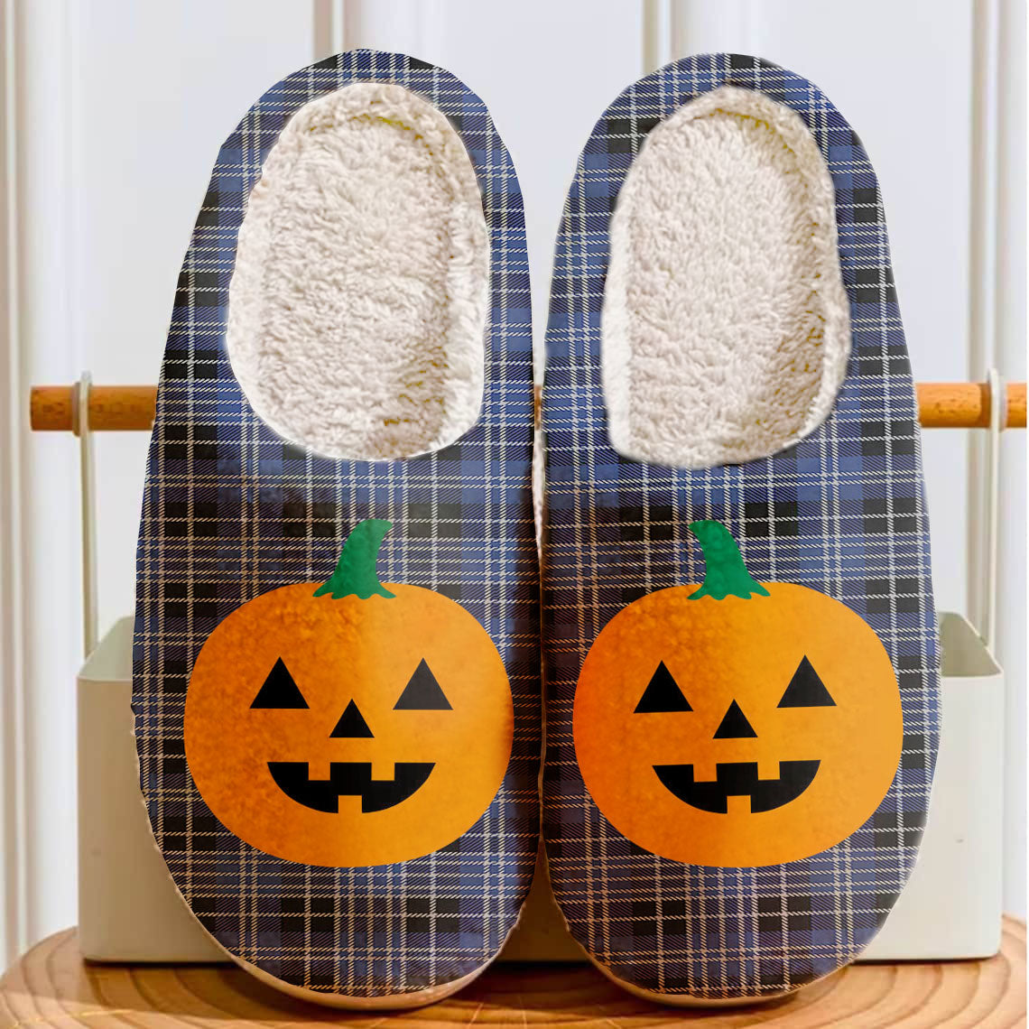 Clan Clark 1 Tartan Halloween Pumpkin Slippers, Fluffy Spooky Slippers BZ80 Clark 1 Tartan Tartan Halloween   