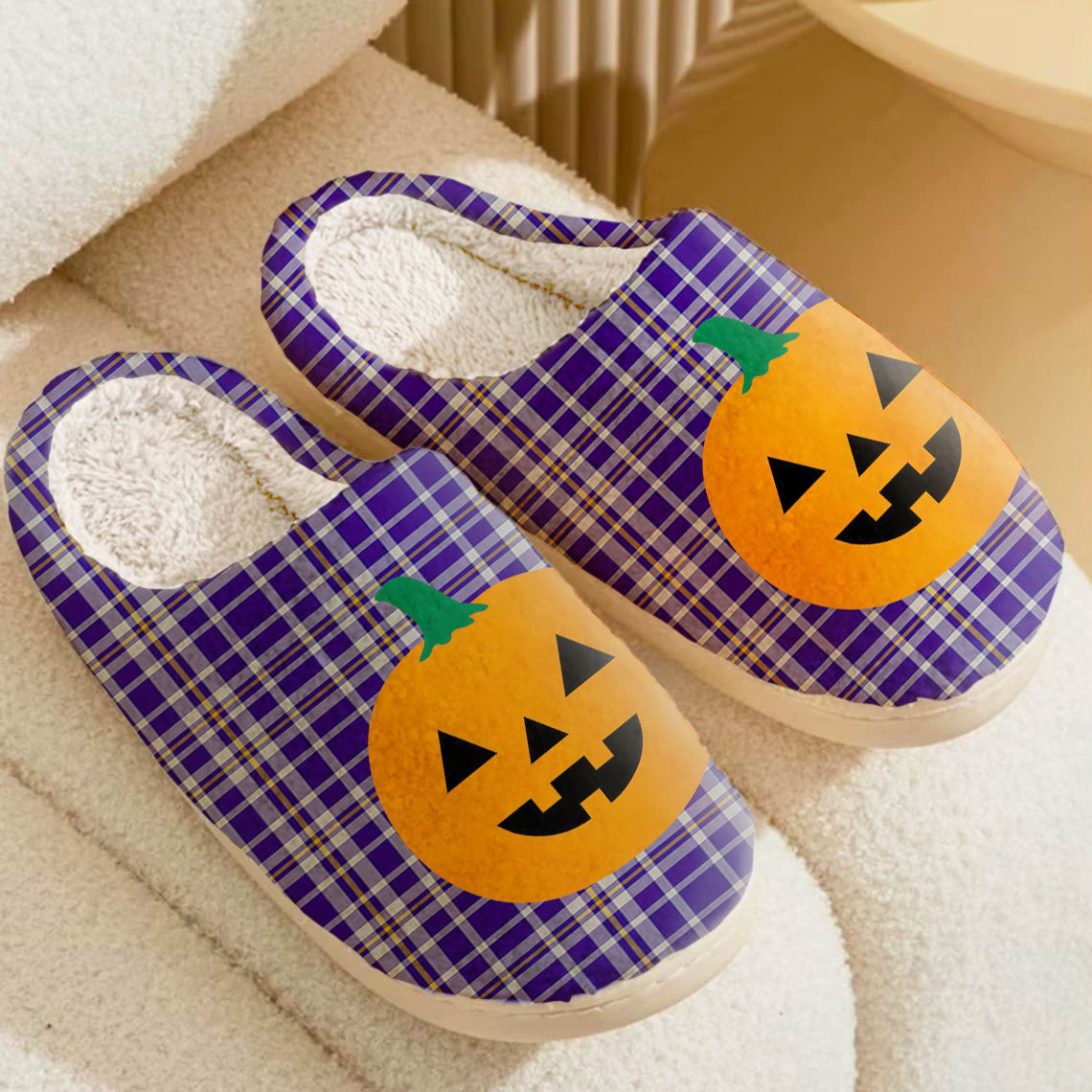 Clan Ochterlony Tartan Halloween Pumpkin Slippers, Fluffy Spooky Slippers UY48 Ochterlony Tartan Tartan Halloween   