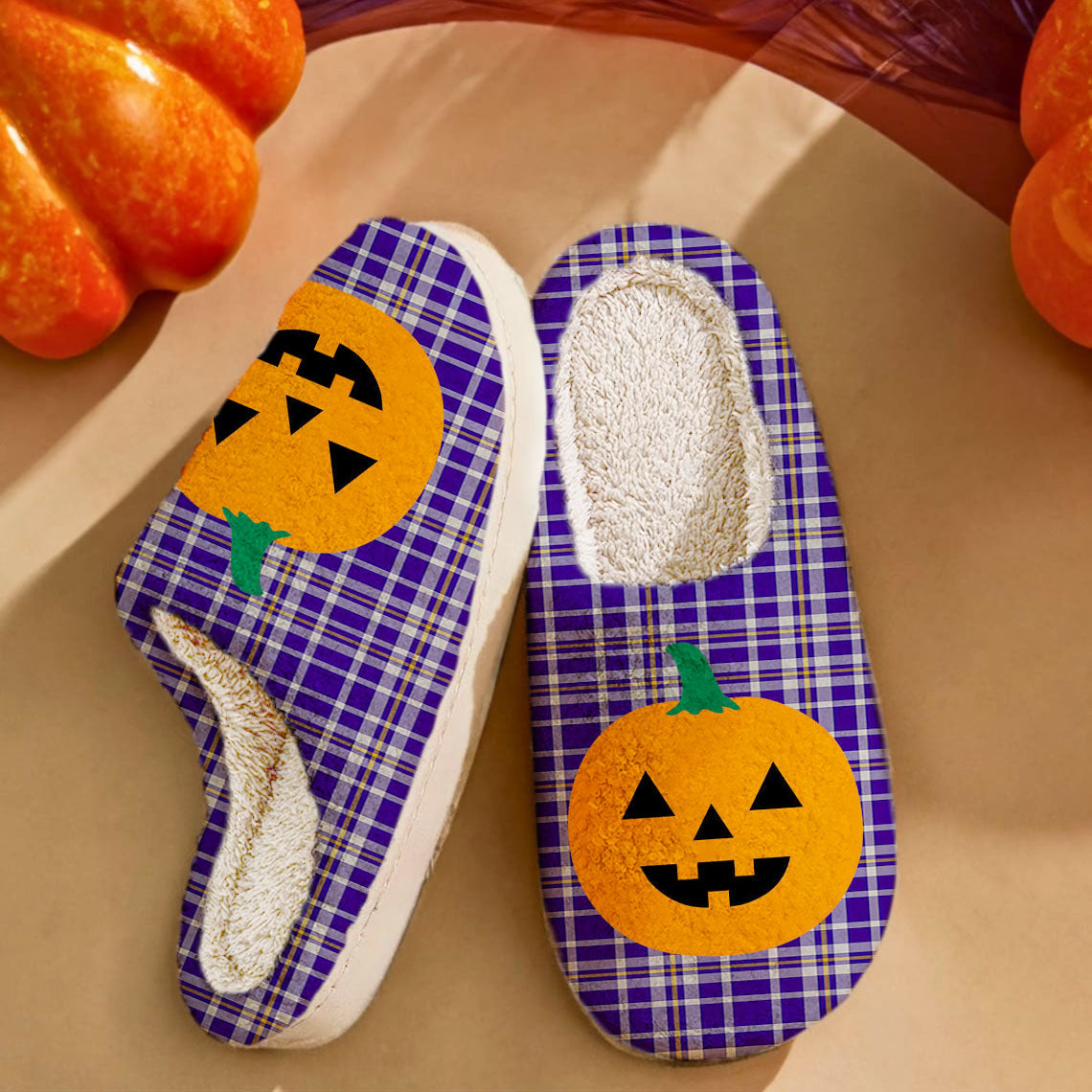 Clan Ochterlony Tartan Halloween Pumpkin Slippers, Fluffy Spooky Slippers UY48 Ochterlony Tartan Tartan Halloween   