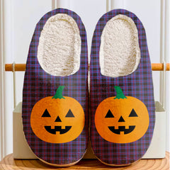 Clan Garden Tartan Halloween Pumpkin Slippers, Fluffy Spooky Slippers UD11 Garden Tartan Tartan Halloween   