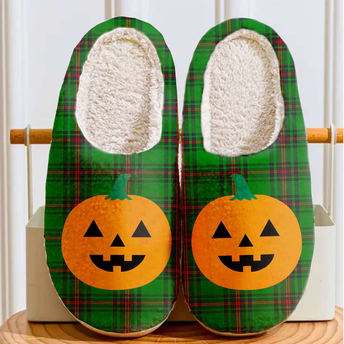 Clan Orrock (Fife) Tartan Halloween Pumpkin Slippers, Fluffy Spooky Slippers FC63 Orrock (Fife) Tartan Tartan Halloween   