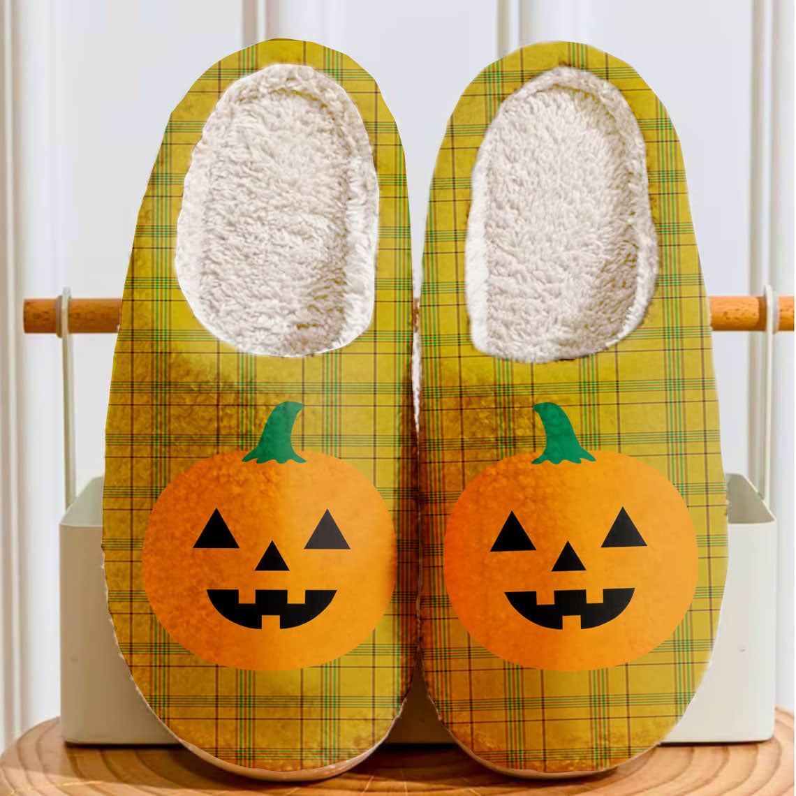 Clan Houston Tartan Halloween Pumpkin Slippers, Fluffy Spooky Slippers ZG76 Houston Tartan Tartan Halloween   