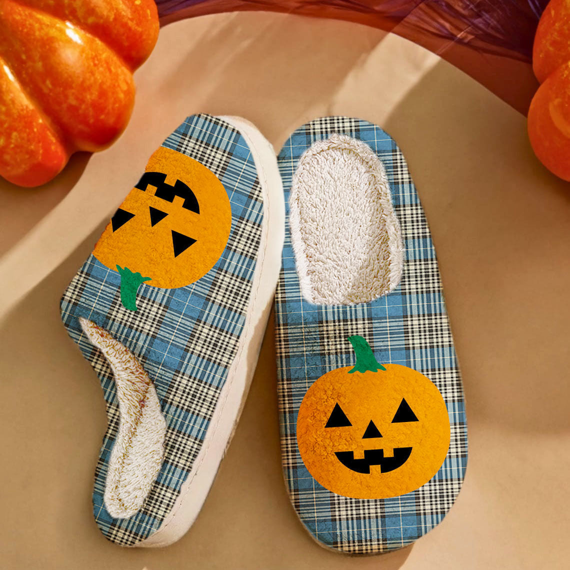 Clan Napier Ancient Tartan Halloween Pumpkin Slippers, Fluffy Spooky Slippers AX61 Napier Ancient Tartan Tartan Halloween   