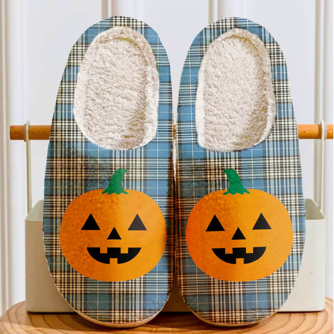 Clan Napier Ancient Tartan Halloween Pumpkin Slippers, Fluffy Spooky Slippers AX61 Napier Ancient Tartan Tartan Halloween   