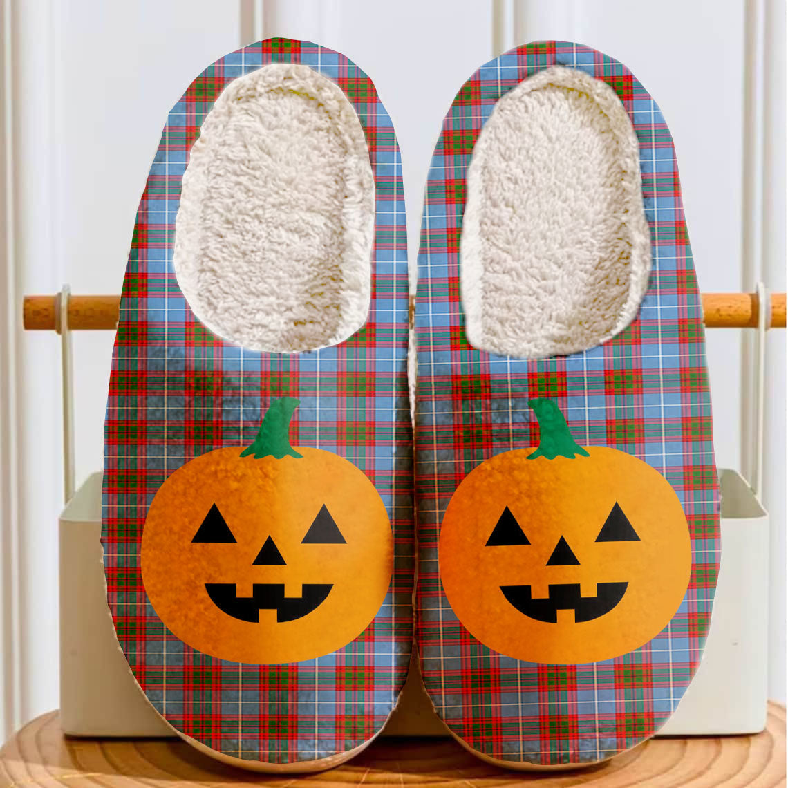 Clan Pennycook (Edinburgh) Tartan Halloween Pumpkin Slippers, Fluffy Spooky Slippers CY75 Pennycook (Edinburgh) Tartan Tartan Halloween   