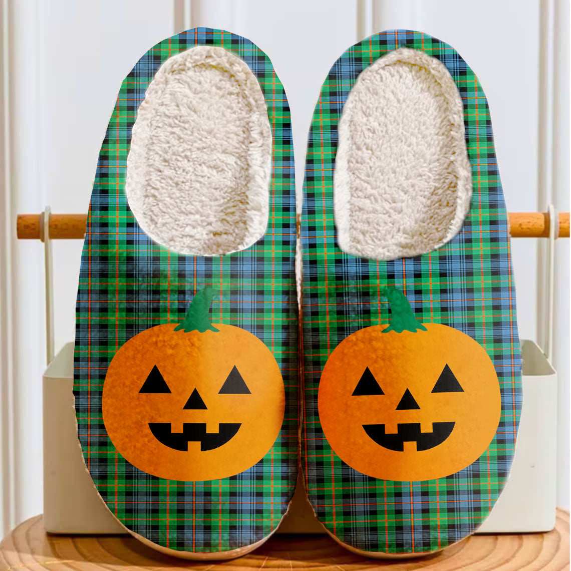 Clan Murray of Atholl Ancient Tartan Halloween Pumpkin Slippers, Fluffy Spooky Slippers YM53 Murray of Atholl Ancient Tartan Tartan Halloween   