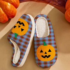 Clan Trotter Tartan Halloween Pumpkin Slippers, Fluffy Spooky Slippers HT30 Trotter Tartan Tartan Halloween   