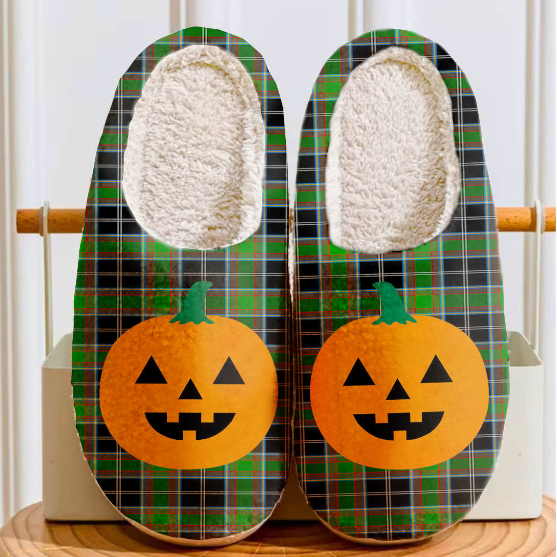 Clan Webster Tartan Halloween Pumpkin Slippers, Fluffy Spooky Slippers XR39 Webster Tartan Tartan Halloween   