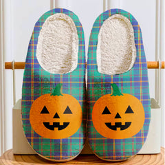 Clan US Marine Tartan Halloween Pumpkin Slippers, Fluffy Spooky Slippers CA55 US Marine Tartan Tartan Halloween   