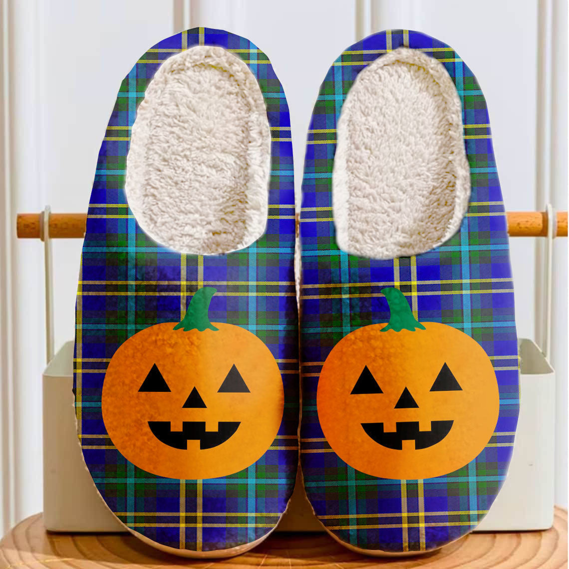 Clan Weir Modern Tartan Halloween Pumpkin Slippers, Fluffy Spooky Slippers YS34 Weir Modern Tartan Tartan Halloween   