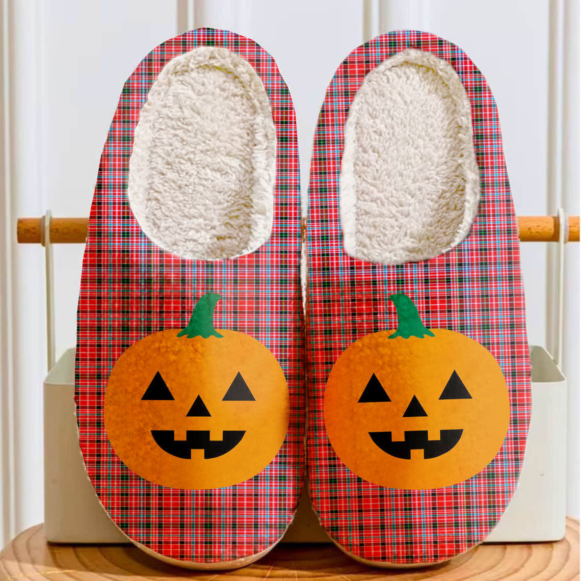 Clan Udny Tartan Halloween Pumpkin Slippers, Fluffy Spooky Slippers MG50 Udny Tartan Tartan Halloween   