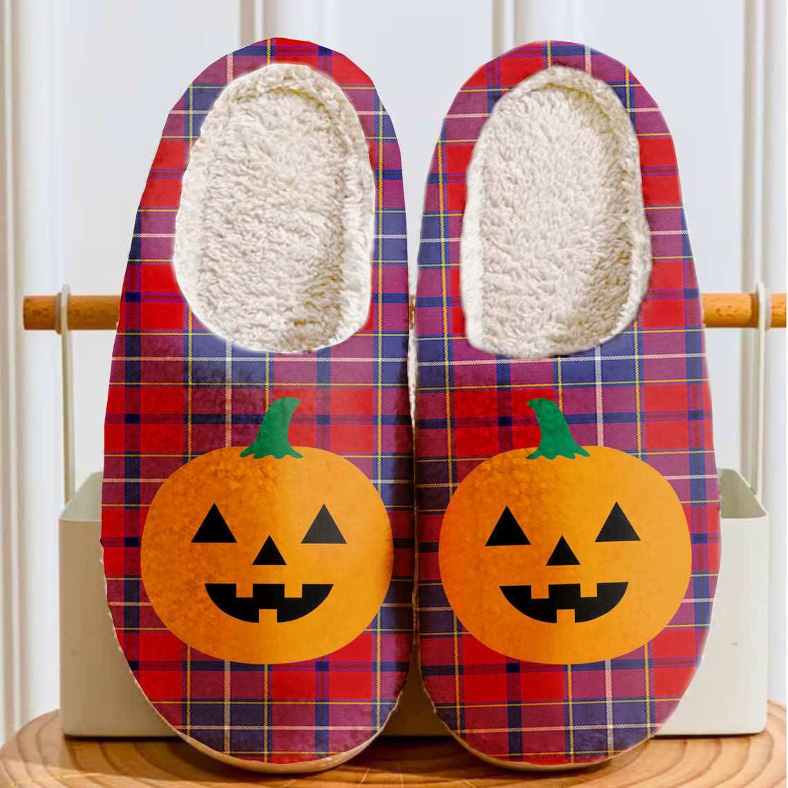 Clan Wishart Dress Tartan Halloween Pumpkin Slippers, Fluffy Spooky Slippers OU39 Wishart Dress Tartan Tartan Halloween   