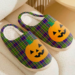 Clan Whitefoord Tartan Halloween Pumpkin Slippers, Fluffy Spooky Slippers PW37 Whitefoord Tartan Tartan Halloween   