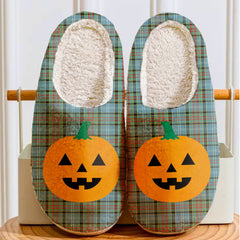 Clan Walkinshaw Tartan Halloween Pumpkin Slippers, Fluffy Spooky Slippers CX72 Walkinshaw Tartan Tartan Halloween   