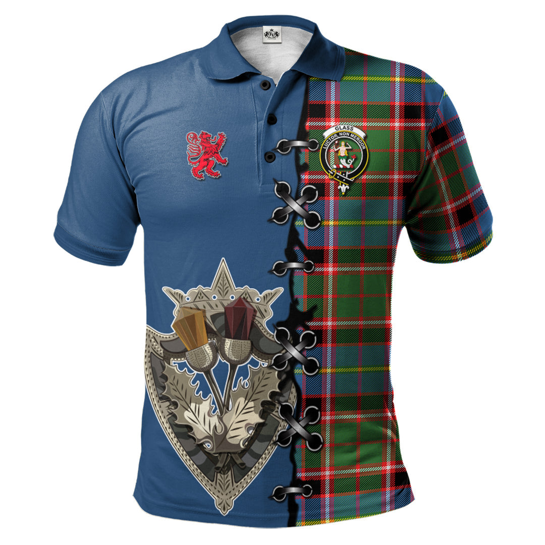 Clan Glass Tartan Polo Shirt - Lion Rampant And Celtic Thistle Style JB35 Glass Tartan Tartan Polo   