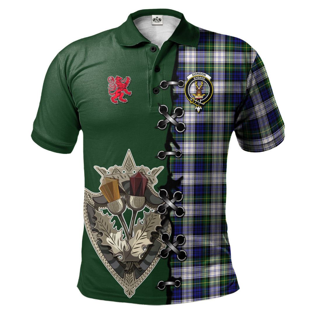 Clan Gordon Dress Modern Tartan Polo Shirt - Lion Rampant And Celtic Thistle Style VB27 Gordon Dress Modern Tartan Tartan Polo   