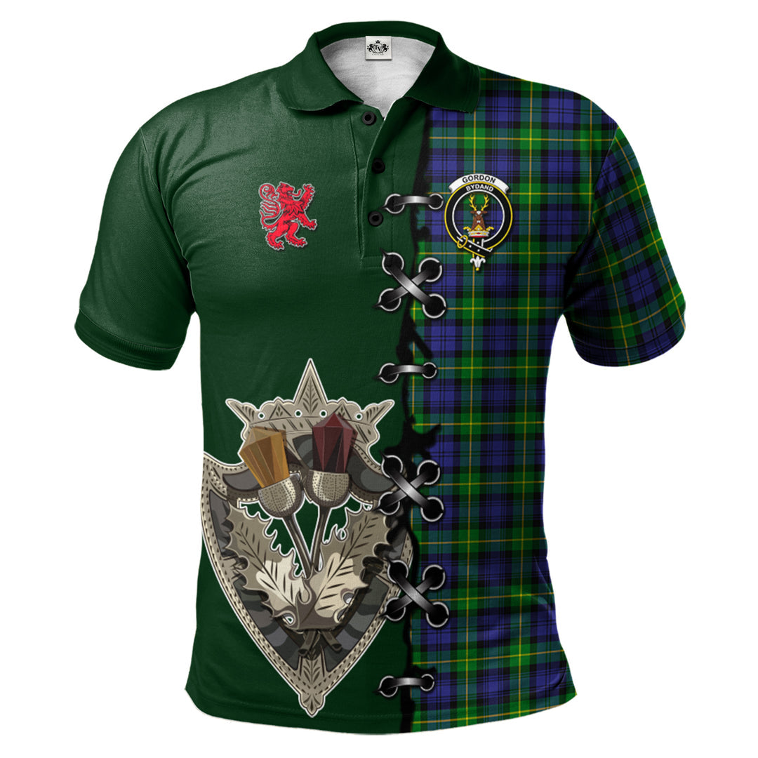 Clan Gordon Modern Tartan Polo Shirt - Lion Rampant And Celtic Thistle Style WN43 Gordon Modern Tartan Tartan Polo   