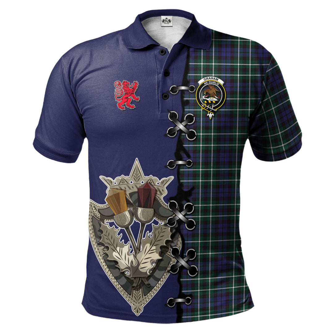 Clan Graham of Montrose Modern Tartan Polo Shirt - Lion Rampant And Celtic Thistle Style YA40 Graham of Montrose Modern Tartan Tartan Polo   