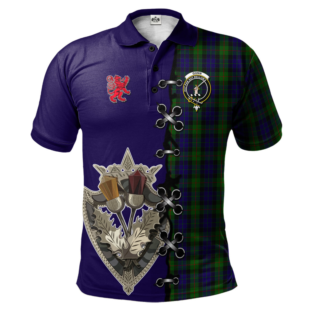 Clan Gunn Tartan Polo Shirt - Lion Rampant And Celtic Thistle Style EN13 Gunn Tartan Tartan Polo   