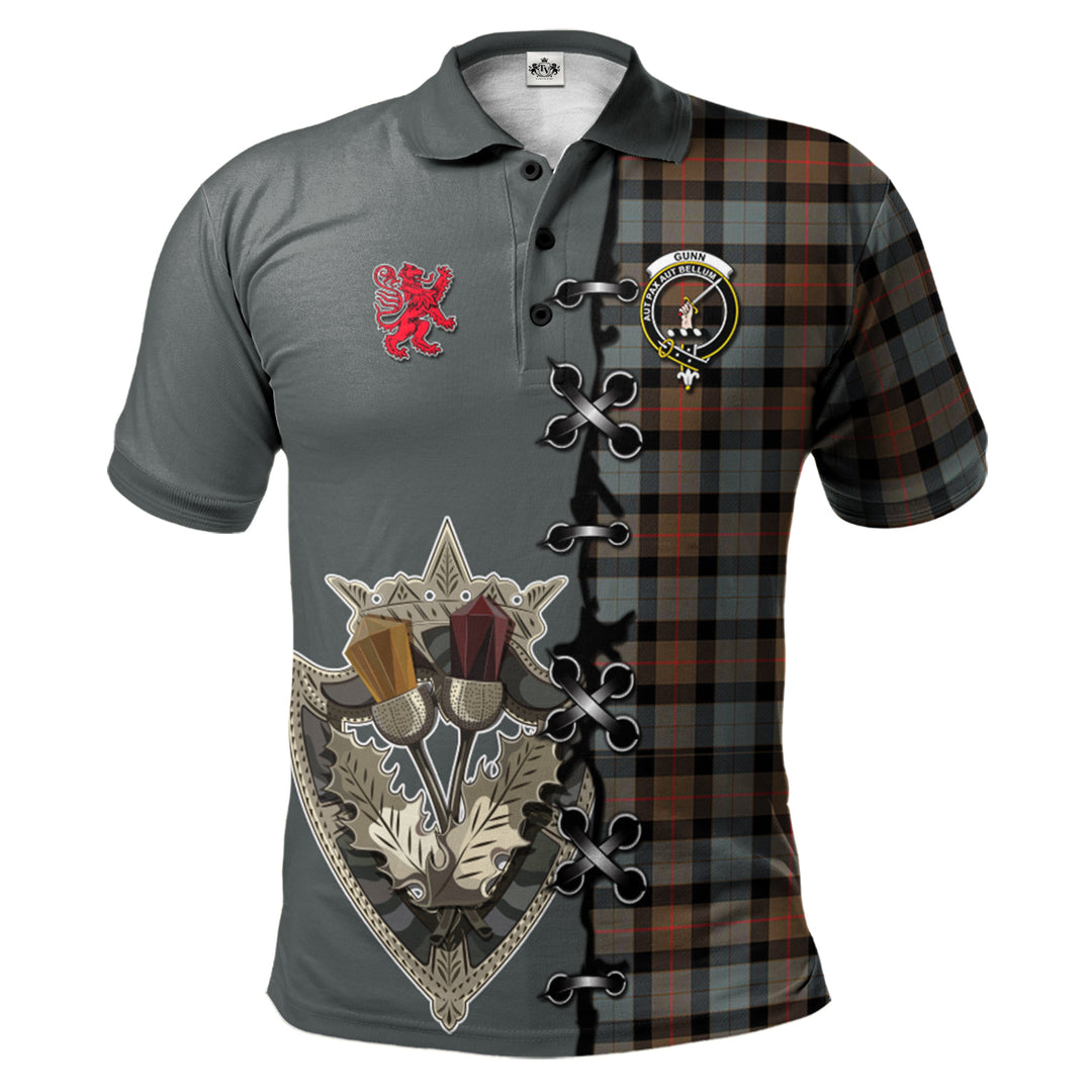 Clan Gunn Weathered Tartan Polo Shirt - Lion Rampant And Celtic Thistle Style LY59 Gunn Weathered Tartan Tartan Polo   