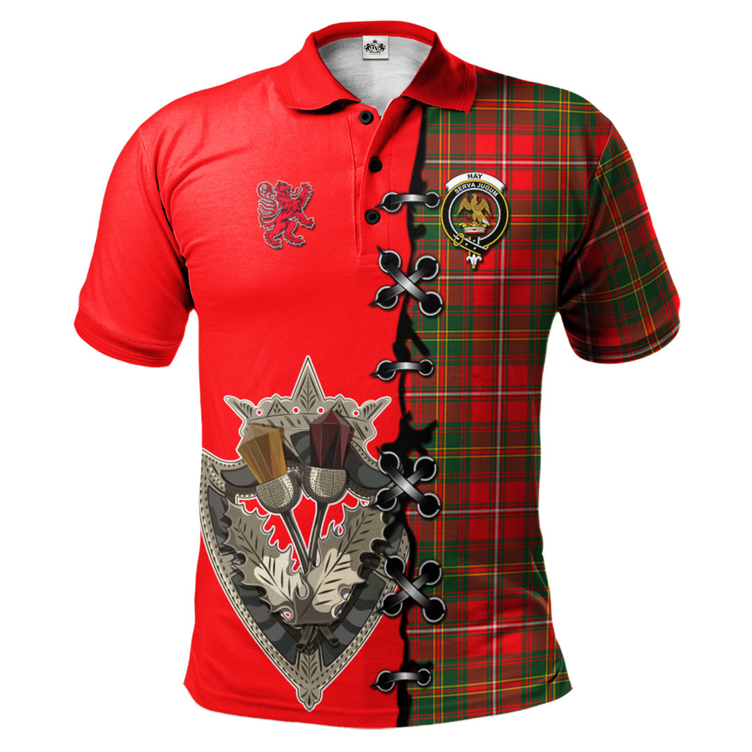 Clan Hay Modern Tartan Polo Shirt - Lion Rampant And Celtic Thistle Style GV61 Hay Modern Tartan Tartan Polo   