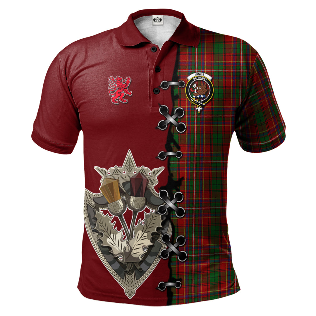 Clan Innes Tartan Polo Shirt - Lion Rampant And Celtic Thistle Style OG90 Innes Tartan Tartan Polo   