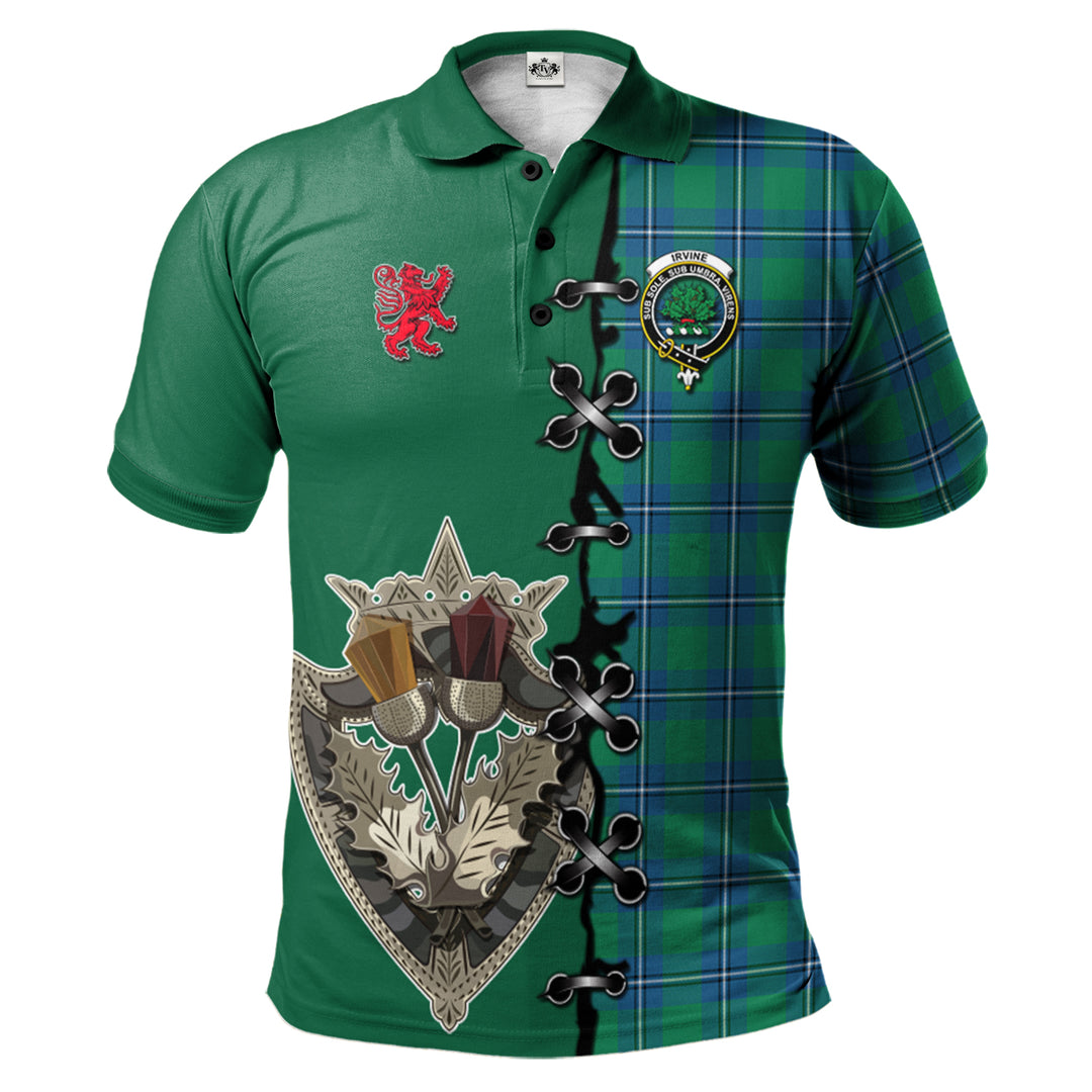 Clan Irvine Ancient Tartan Polo Shirt - Lion Rampant And Celtic Thistle Style TC68 Irvine Ancient Tartan Tartan Polo   