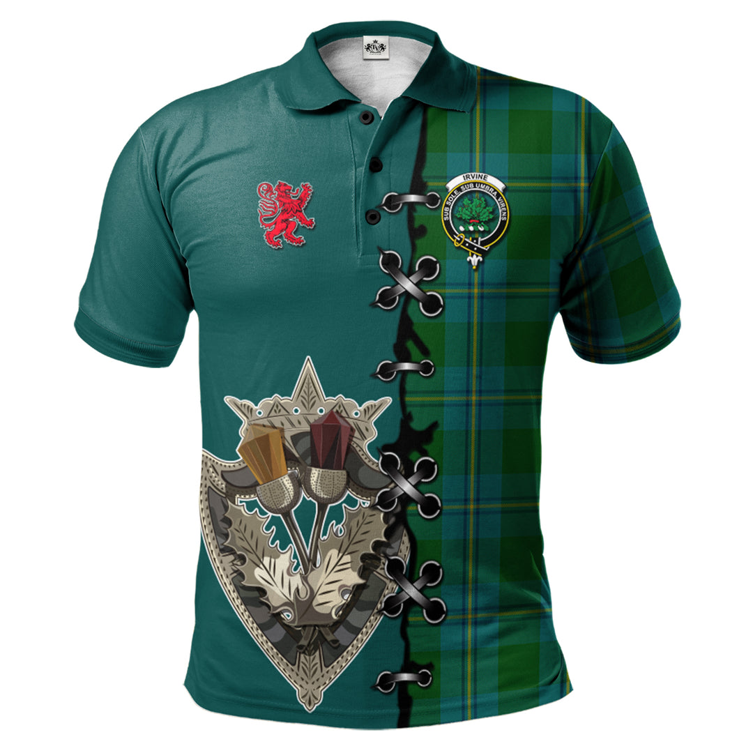 Clan Irving of Bonshaw Tartan Polo Shirt - Lion Rampant And Celtic Thistle Style IM11 Irving of Bonshaw Tartan Tartan Polo   