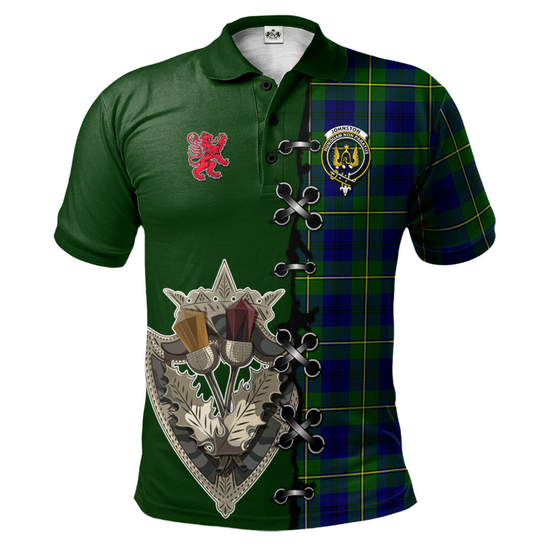 Clan Johnston Modern Tartan Polo Shirt - Lion Rampant And Celtic Thistle Style GZ85 Johnston Modern Tartan Tartan Polo   