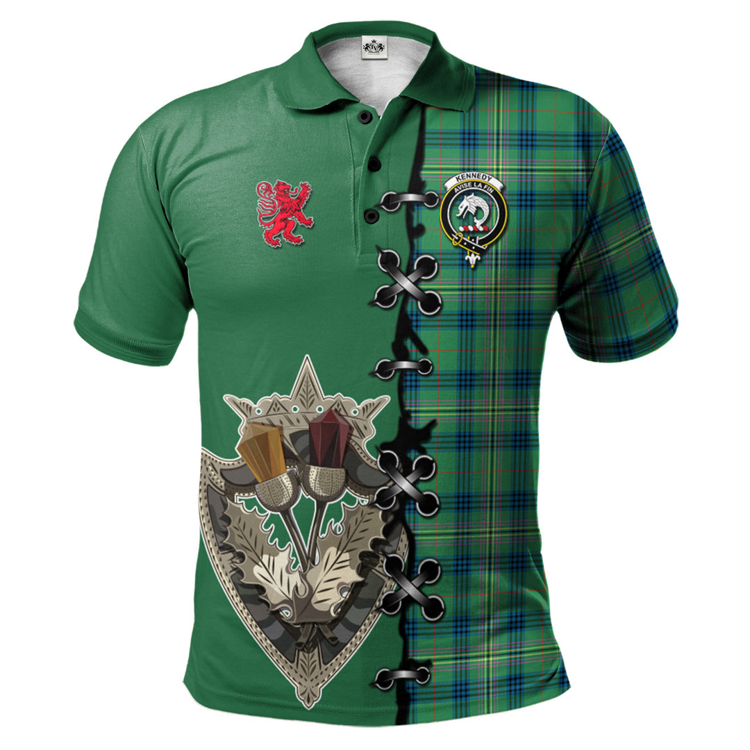 Clan Kennedy Ancient Tartan Polo Shirt - Lion Rampant And Celtic Thistle Style UG54 Kennedy Ancient Tartan Tartan Polo   