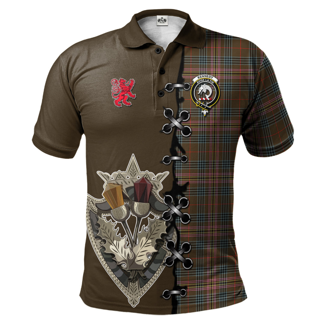 Clan Kennedy Weathered Tartan Polo Shirt - Lion Rampant And Celtic Thistle Style QL57 Kennedy Weathered Tartan Tartan Polo   