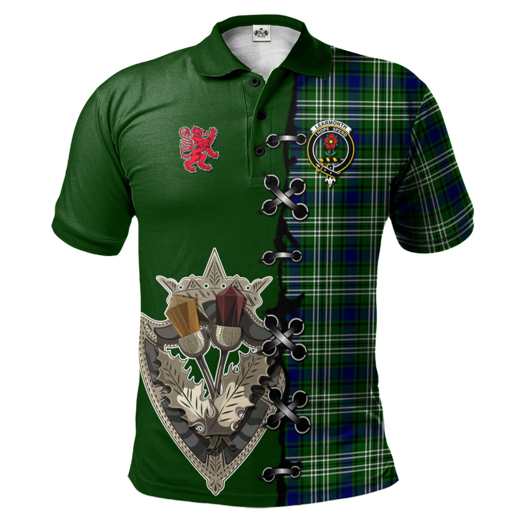 Clan Learmonth Tartan Polo Shirt - Lion Rampant And Celtic Thistle Style QX27 Learmonth Tartan Tartan Polo   