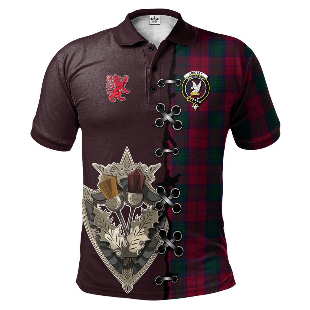 Clan Lindsay Tartan Polo Shirt - Lion Rampant And Celtic Thistle Style EZ97 Lindsay Tartan Tartan Polo   